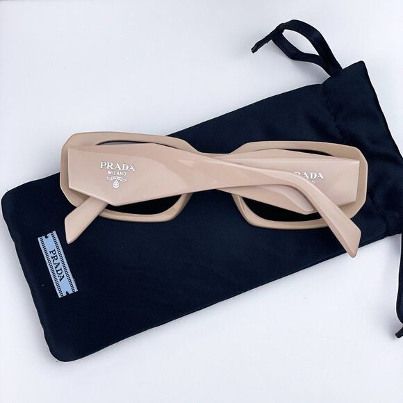NEW Prada PR17WS VYJ6X1 Powder Beige Brown Rectangle Unisex Sunglasses - Picture 11 of 15